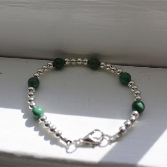 Handmade Green And Silver Beaded Bracelet 25$
